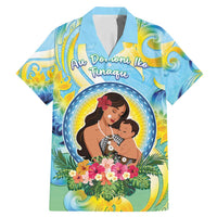 Personalised Fiji Mother's Day Family Matching Mermaid Dress and Hawaiian Shirt I Love You Mom DT04 Dad's Shirt - Short Sleeve Blue - Polynesian Pride