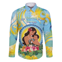 Personalised Fiji Mother's Day Family Matching Mermaid Dress and Hawaiian Shirt I Love You Mom DT04 Dad's Shirt - Long Sleeve Blue - Polynesian Pride