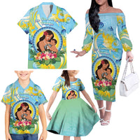 Personalised Fiji Mother's Day Family Matching Off The Shoulder Long Sleeve Dress and Hawaiian Shirt I Love You Mom DT04 - Polynesian Pride