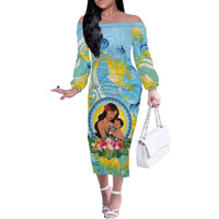 Personalised Fiji Mother's Day Family Matching Off The Shoulder Long Sleeve Dress and Hawaiian Shirt I Love You Mom DT04 Mom's Dress Blue - Polynesian Pride