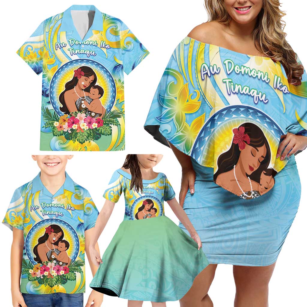 Personalised Fiji Mother's Day Family Matching Off Shoulder Short Dress and Hawaiian Shirt I Love You Mom DT04 - Polynesian Pride