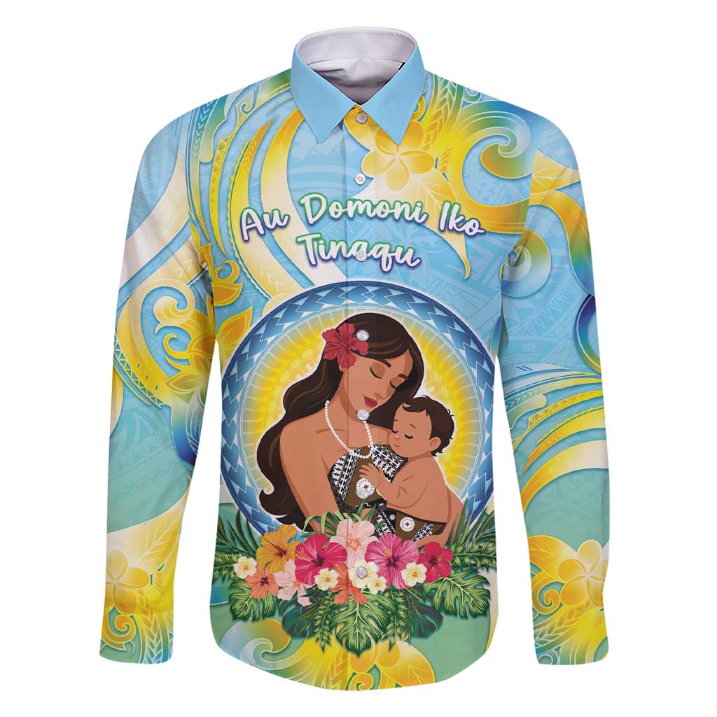 Personalised Fiji Mother's Day Family Matching Short Sleeve Bodycon Dress and Hawaiian Shirt I Love You Mom DT04 Dad's Shirt - Long Sleeve Blue - Polynesian Pride