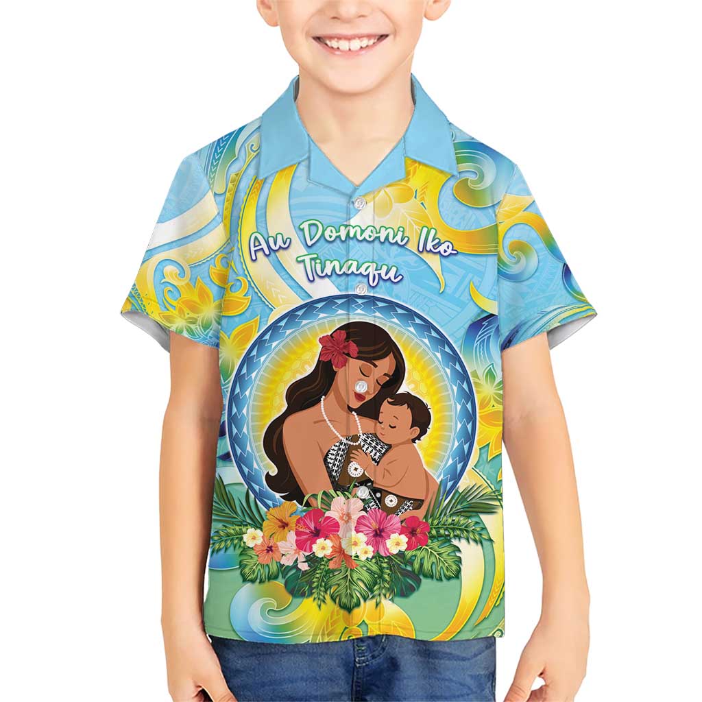 Personalised Fiji Mother's Day Family Matching Short Sleeve Bodycon Dress and Hawaiian Shirt I Love You Mom DT04 Son's Shirt Blue - Polynesian Pride