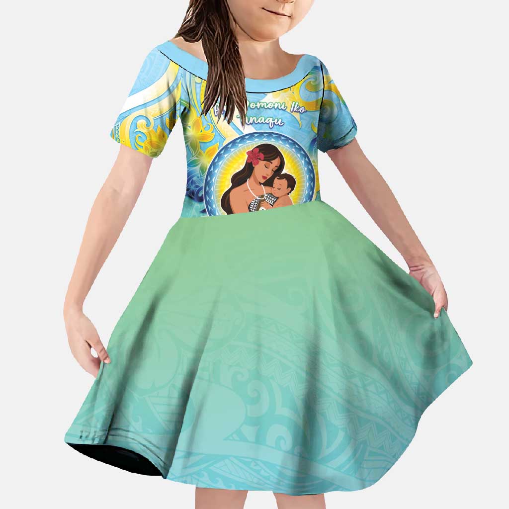 Personalised Fiji Mother's Day Family Matching Summer Maxi Dress and Hawaiian Shirt I Love You Mom DT04 Daughter's Dress Blue - Polynesian Pride