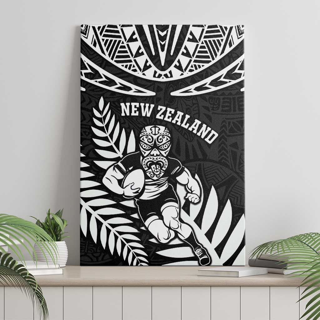 New Zealand Rugby Canvas Wall Art Silver Fern Maori Pattern