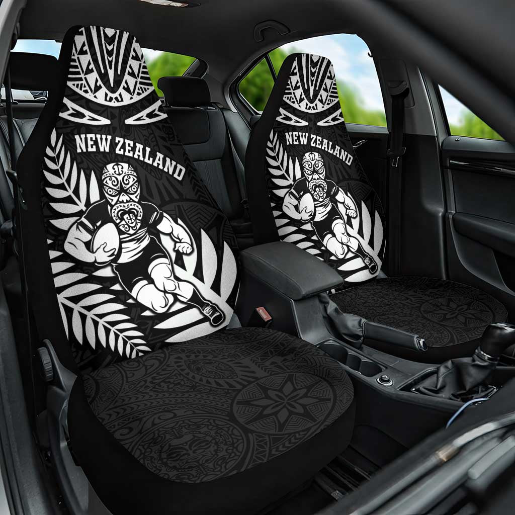 New Zealand Rugby Car Seat Cover Silver Fern Maori Pattern DT04 One Size Black - Polynesian Pride