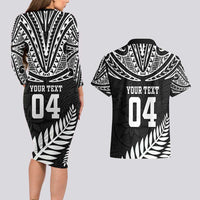 Custom New Zealand Rugby Couples Matching Long Sleeve Bodycon Dress and Hawaiian Shirt Silver Fern Maori Pattern DT04 - Polynesian Pride