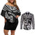 Custom New Zealand Rugby Couples Matching Off Shoulder Short Dress and Long Sleeve Button Shirt Silver Fern Maori Pattern