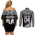 Custom New Zealand Rugby Couples Matching Off Shoulder Short Dress and Long Sleeve Button Shirt Silver Fern Maori Pattern