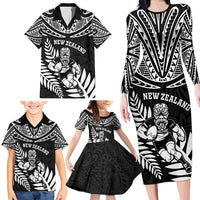 Custom New Zealand Rugby Family Matching Long Sleeve Bodycon Dress and Hawaiian Shirt Silver Fern Maori Pattern DT04 - Polynesian Pride