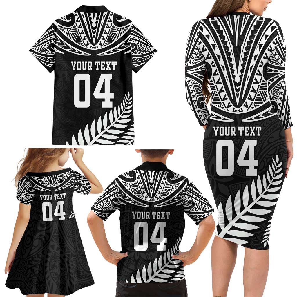 Custom New Zealand Rugby Family Matching Long Sleeve Bodycon Dress and Hawaiian Shirt Silver Fern Maori Pattern DT04 - Polynesian Pride