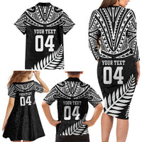 Custom New Zealand Rugby Family Matching Long Sleeve Bodycon Dress and Hawaiian Shirt Silver Fern Maori Pattern DT04 - Polynesian Pride