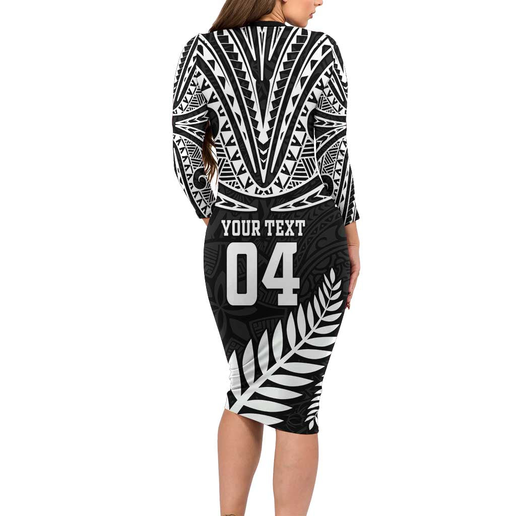 Custom New Zealand Rugby Family Matching Long Sleeve Bodycon Dress and Hawaiian Shirt Silver Fern Maori Pattern DT04 - Polynesian Pride