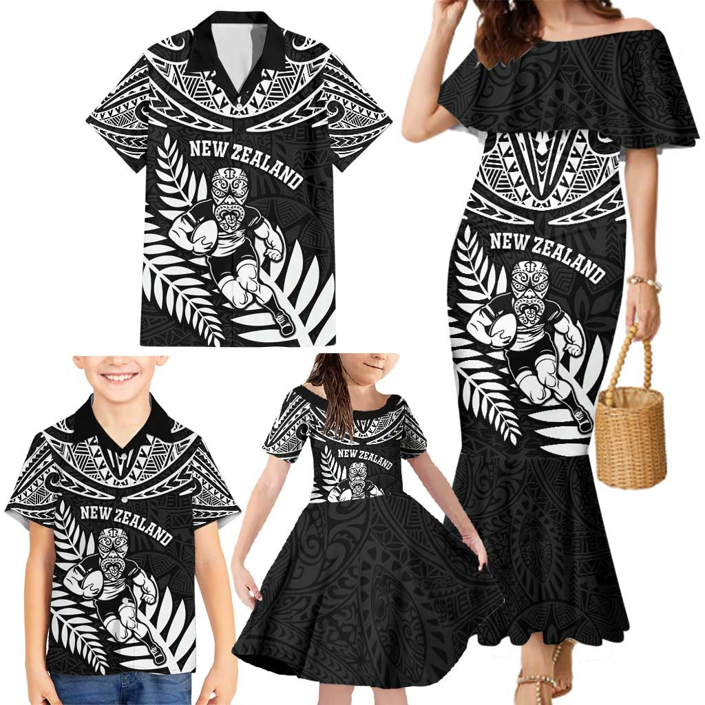 Custom New Zealand Rugby Family Matching Mermaid Dress and Hawaiian Shirt Silver Fern Maori Pattern DT04 - Polynesian Pride