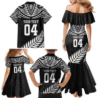 Custom New Zealand Rugby Family Matching Mermaid Dress and Hawaiian Shirt Silver Fern Maori Pattern DT04 - Polynesian Pride