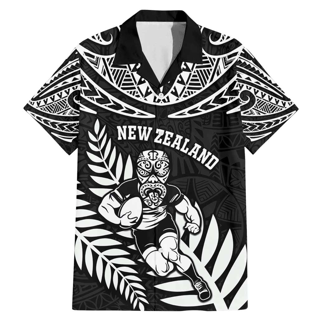 Custom New Zealand Rugby Family Matching Mermaid Dress and Hawaiian Shirt Silver Fern Maori Pattern DT04 Dad's Shirt - Short Sleeve Black - Polynesian Pride