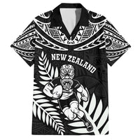 Custom New Zealand Rugby Family Matching Off The Shoulder Long Sleeve Dress and Hawaiian Shirt Silver Fern Maori Pattern DT04 Dad's Shirt - Short Sleeve Black - Polynesian Pride