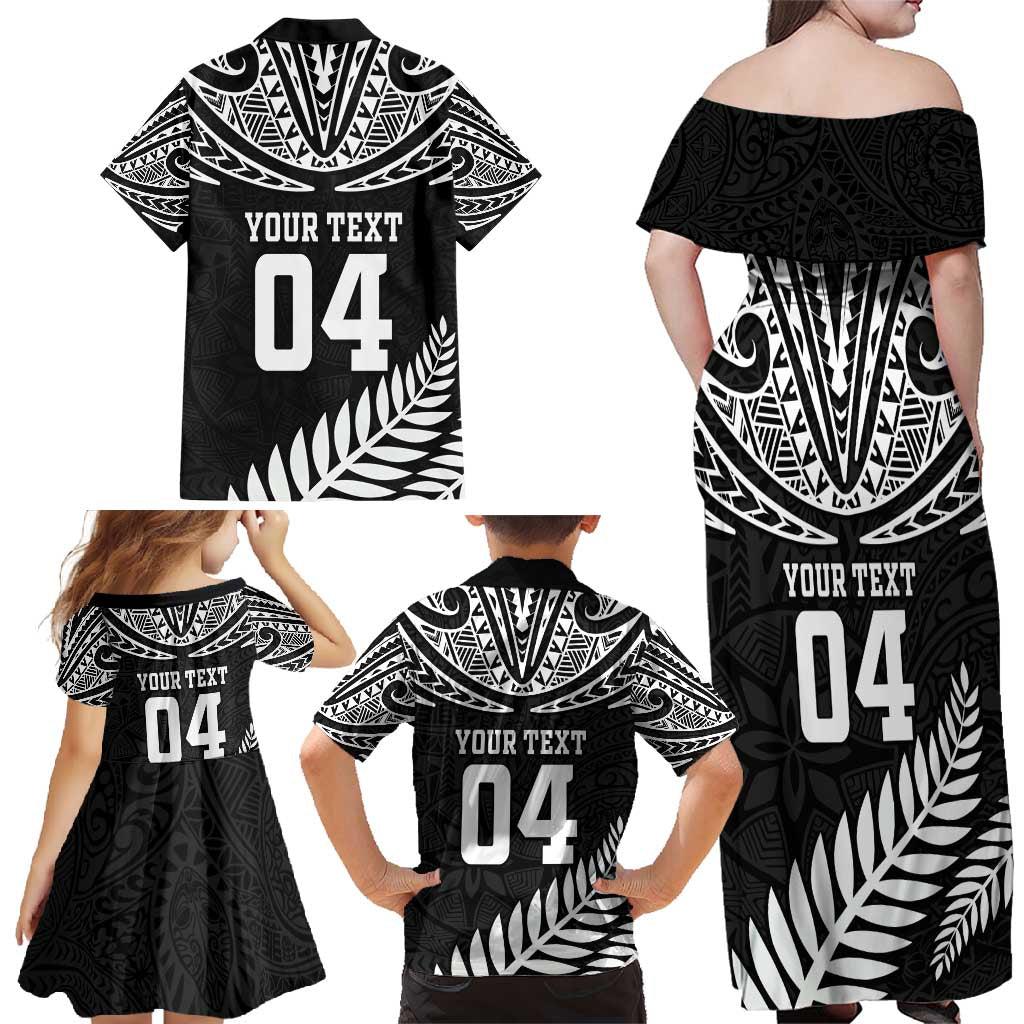 Custom New Zealand Rugby Family Matching Off Shoulder Maxi Dress and Hawaiian Shirt Silver Fern Maori Pattern DT04 - Polynesian Pride