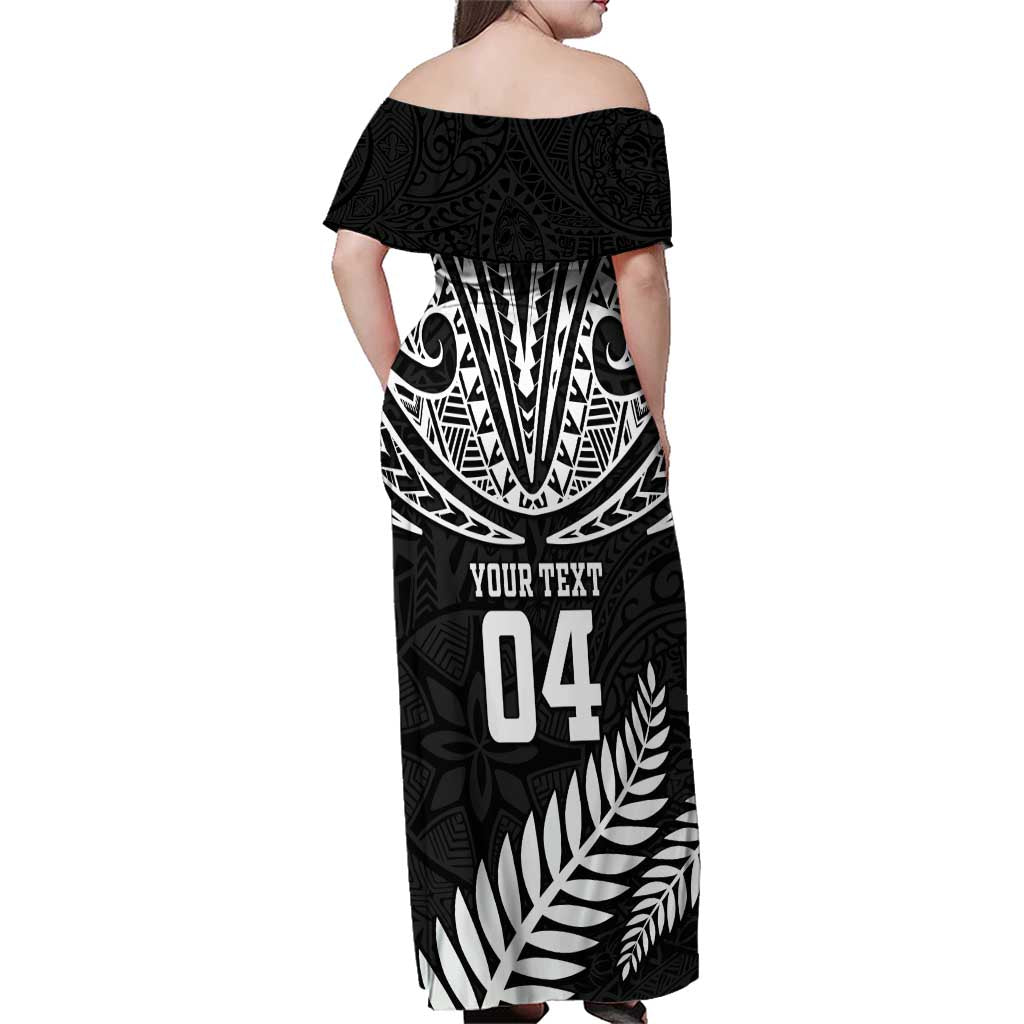 Custom New Zealand Rugby Family Matching Off Shoulder Maxi Dress and Hawaiian Shirt Silver Fern Maori Pattern DT04 - Polynesian Pride