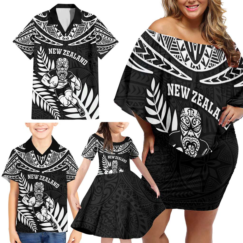 Custom New Zealand Rugby Family Matching Off Shoulder Short Dress and Hawaiian Shirt Silver Fern Maori Pattern DT04 - Polynesian Pride