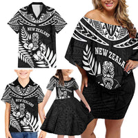 Custom New Zealand Rugby Family Matching Off Shoulder Short Dress and Hawaiian Shirt Silver Fern Maori Pattern DT04 - Polynesian Pride
