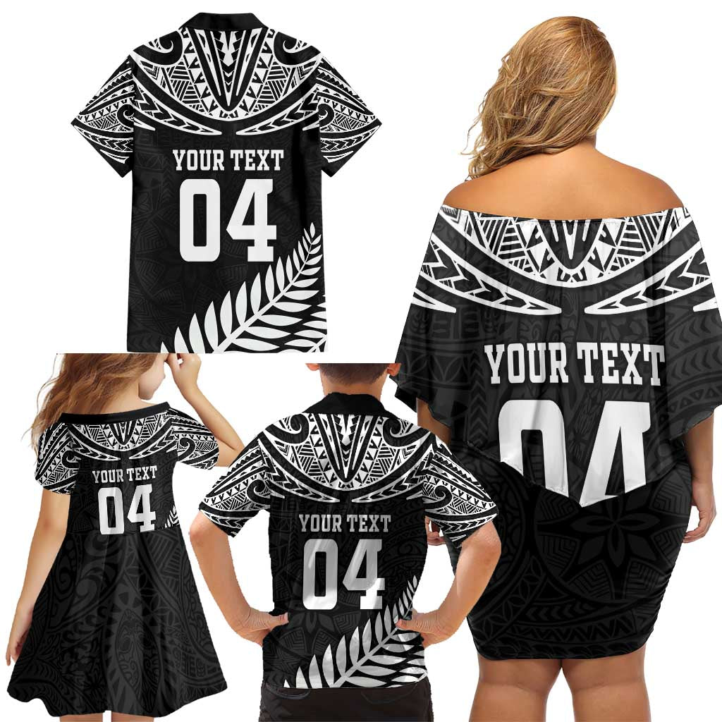 Custom New Zealand Rugby Family Matching Off Shoulder Short Dress and Hawaiian Shirt Silver Fern Maori Pattern DT04 - Polynesian Pride