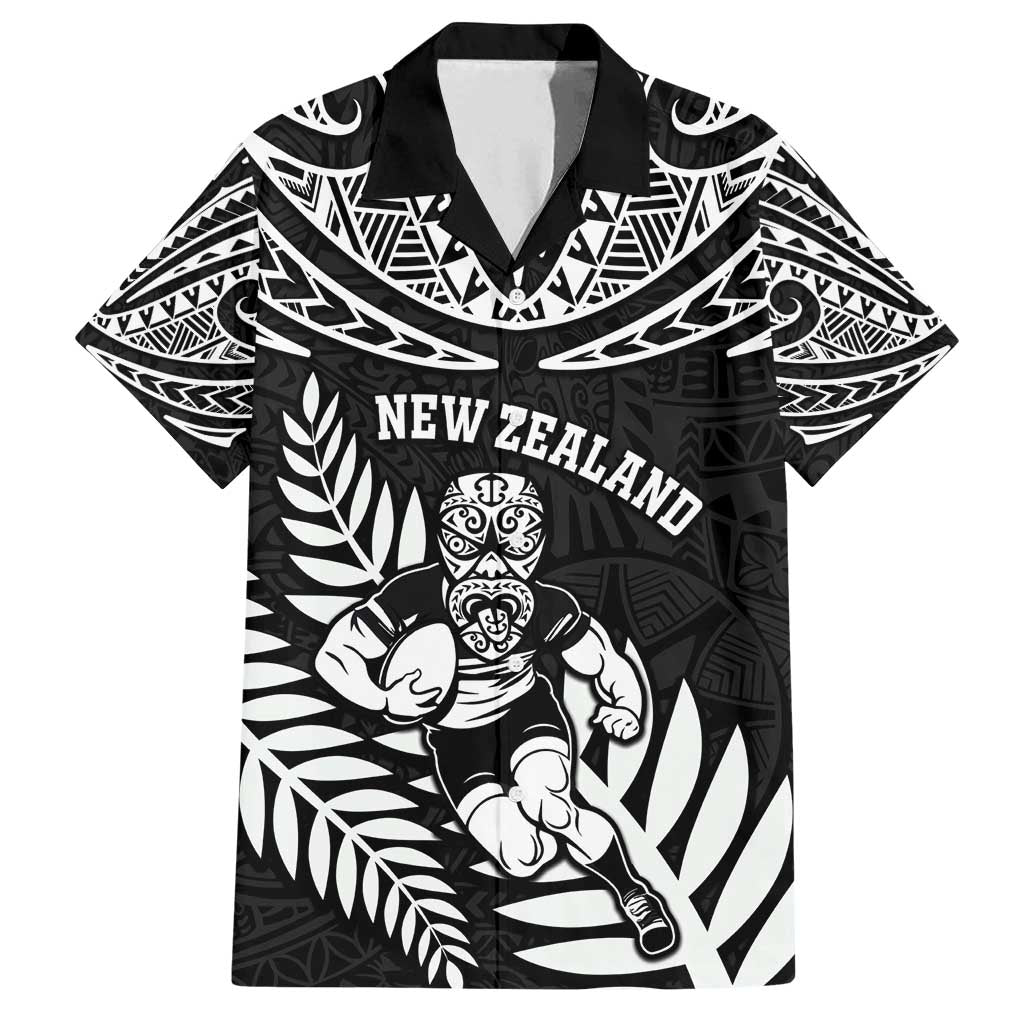 Custom New Zealand Rugby Family Matching Puletasi and Hawaiian Shirt Silver Fern Maori Pattern DT04 Dad's Shirt - Short Sleeve Black - Polynesian Pride
