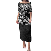 Custom New Zealand Rugby Family Matching Puletasi and Hawaiian Shirt Silver Fern Maori Pattern DT04 Mom's Dress Black - Polynesian Pride