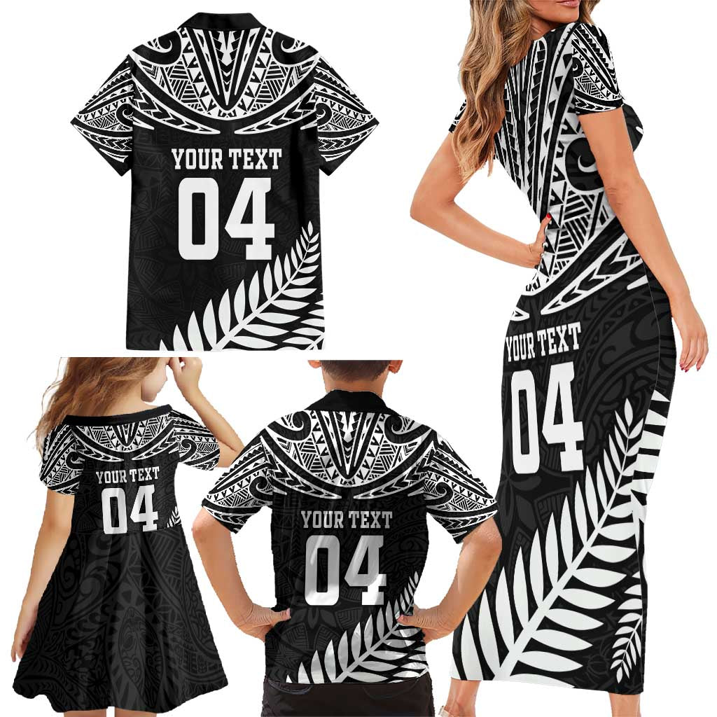 Custom New Zealand Rugby Family Matching Short Sleeve Bodycon Dress and Hawaiian Shirt Silver Fern Maori Pattern DT04 - Polynesian Pride