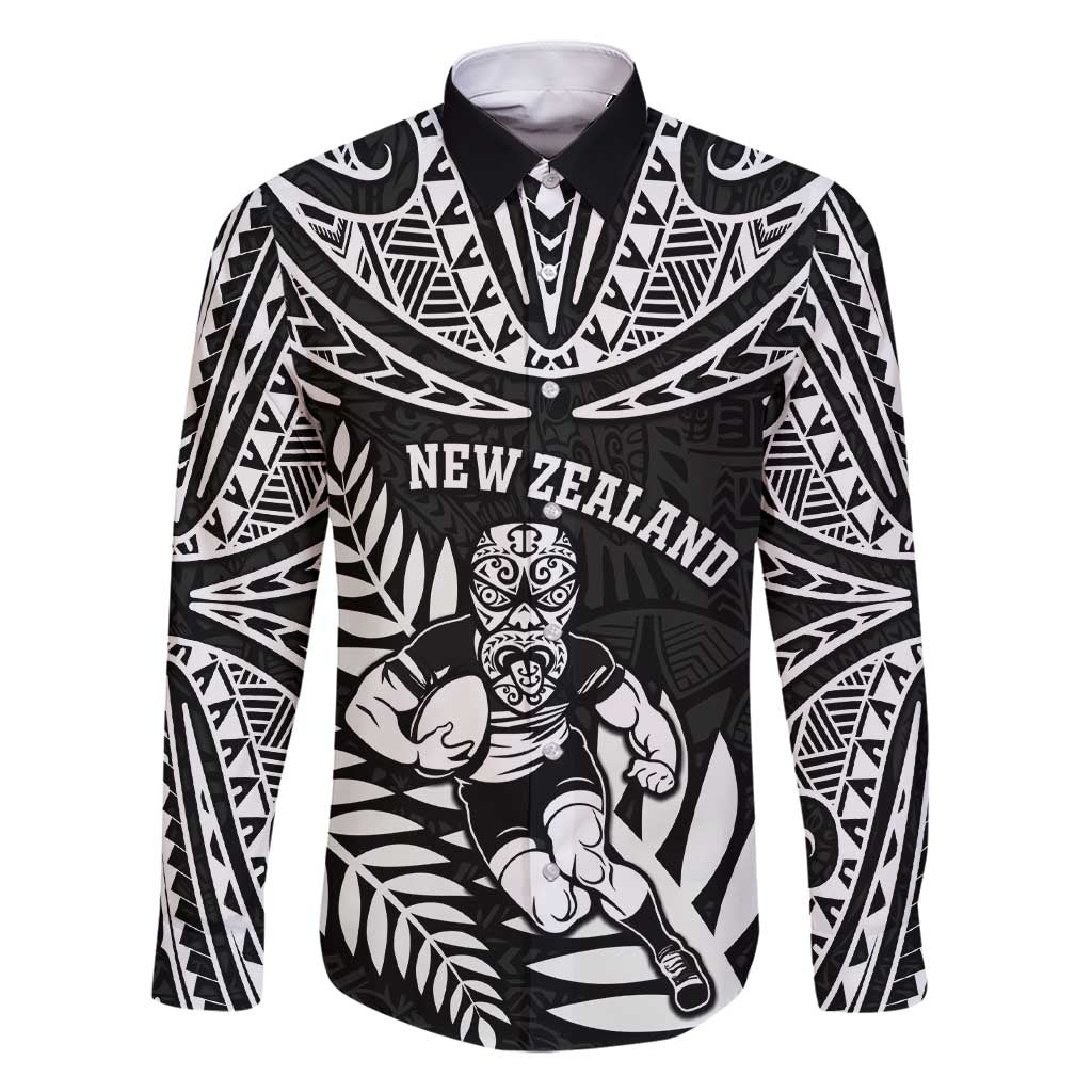 Custom New Zealand Rugby Family Matching Short Sleeve Bodycon Dress and Hawaiian Shirt Silver Fern Maori Pattern DT04 Dad's Shirt - Long Sleeve Black - Polynesian Pride