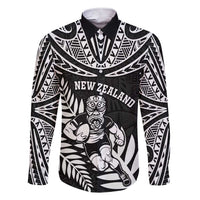 Custom New Zealand Rugby Family Matching Short Sleeve Bodycon Dress and Hawaiian Shirt Silver Fern Maori Pattern DT04 Dad's Shirt - Long Sleeve Black - Polynesian Pride