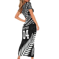 Custom New Zealand Rugby Family Matching Short Sleeve Bodycon Dress and Hawaiian Shirt Silver Fern Maori Pattern DT04 - Polynesian Pride
