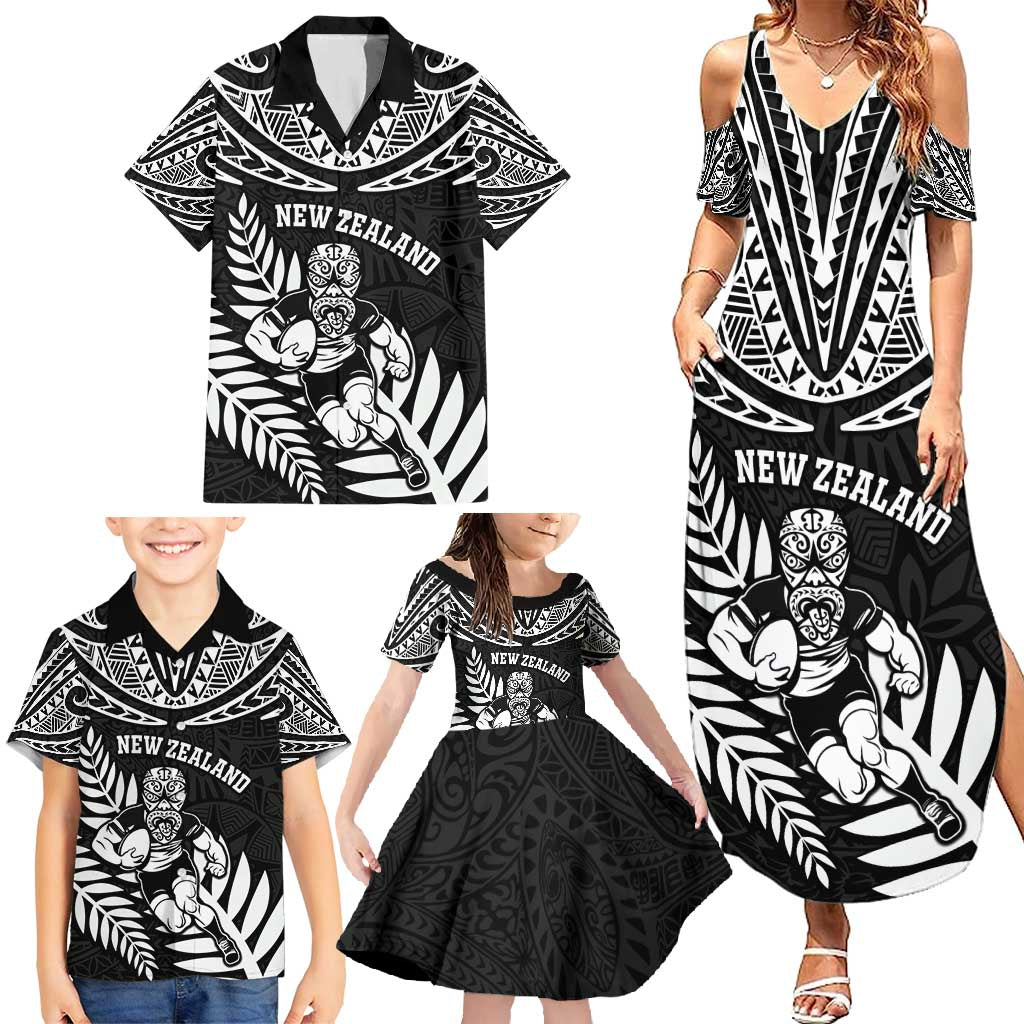 Custom New Zealand Rugby Family Matching Summer Maxi Dress and Hawaiian Shirt Silver Fern Maori Pattern DT04 - Polynesian Pride