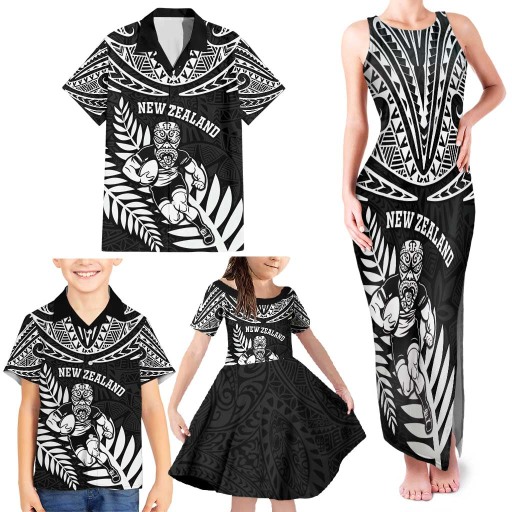 Custom New Zealand Rugby Family Matching Tank Maxi Dress and Hawaiian Shirt Silver Fern Maori Pattern DT04 - Polynesian Pride