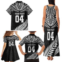 Custom New Zealand Rugby Family Matching Tank Maxi Dress and Hawaiian Shirt Silver Fern Maori Pattern DT04 - Polynesian Pride