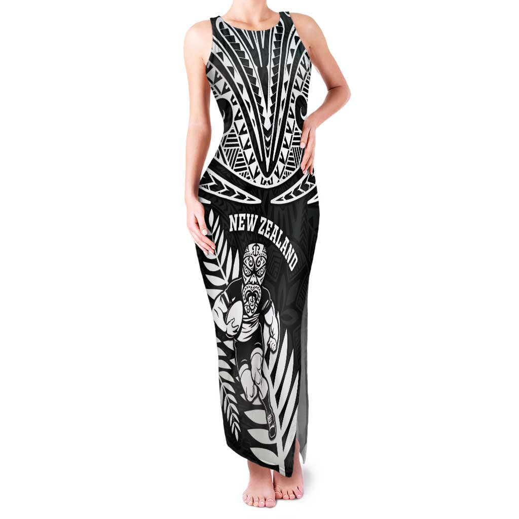 Custom New Zealand Rugby Family Matching Tank Maxi Dress and Hawaiian Shirt Silver Fern Maori Pattern DT04 Mom's Dress Black - Polynesian Pride