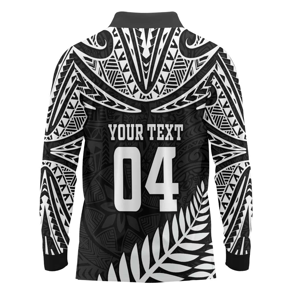 Custom New Zealand Rugby Long Sleeve Polo Shirt Silver Fern Maori Pattern