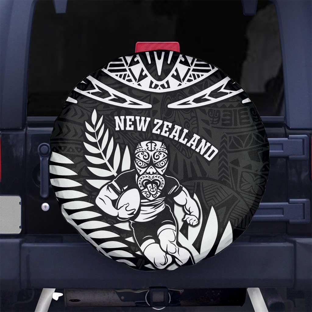 New Zealand Rugby Spare Tire Cover Silver Fern Maori Pattern DT04 No hole Black - Polynesian Pride