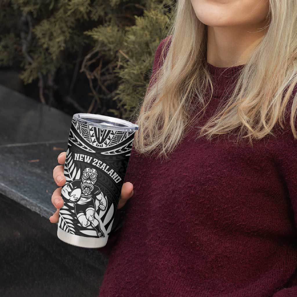 Custom New Zealand Rugby Tumbler Cup Silver Fern Maori Pattern