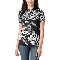 Custom New Zealand Rugby Women Polo Shirt Silver Fern Maori Pattern
