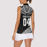 Custom New Zealand Rugby Women Sleeveless Polo Shirt Silver Fern Maori Pattern