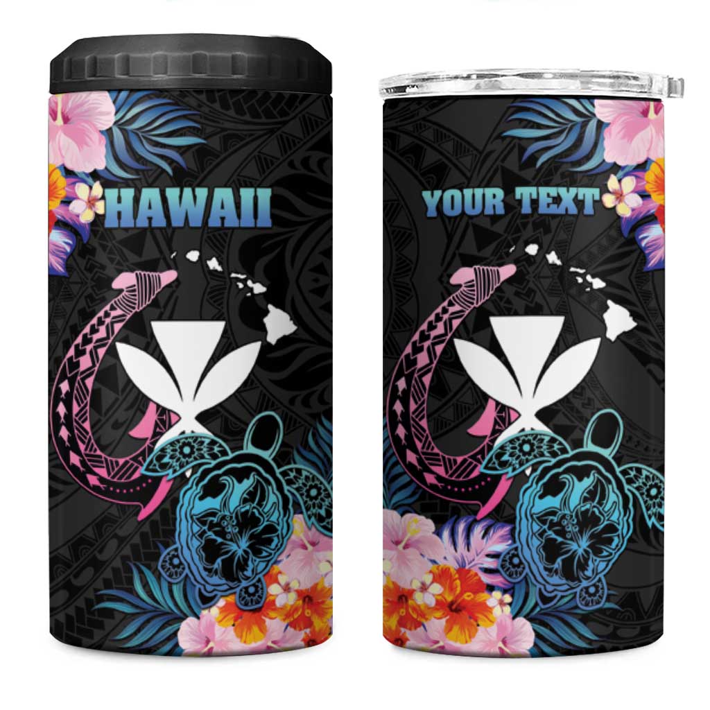 Personalised Hawaii 4 in 1 Can Cooler Tumbler Kanaka Maoli With Fish Hook DT04 One Size: 16 oz Black - Polynesian Pride