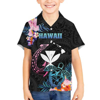 Personalised Hawaii Family Matching Long Sleeve Bodycon Dress and Hawaiian Shirt Kanaka Maoli With Fish Hook DT04 Son's Shirt Black - Polynesian Pride
