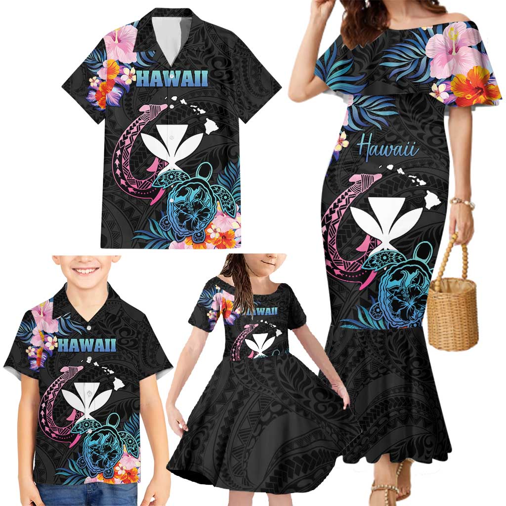 Personalised Hawaii Family Matching Mermaid Dress and Hawaiian Shirt Kanaka Maoli With Fish Hook DT04 - Polynesian Pride