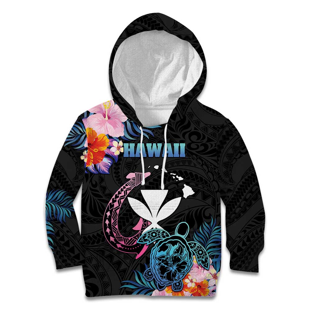 Personalised Hawaii Kid Hoodie Kanaka Maoli With Fish Hook DT04 Hoodie Black - Polynesian Pride