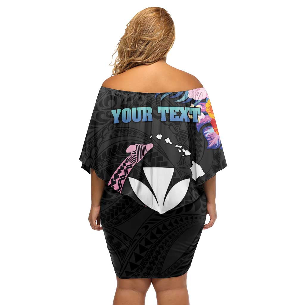 Personalised Hawaii Off Shoulder Short Dress Kanaka Maoli With Fish Hook