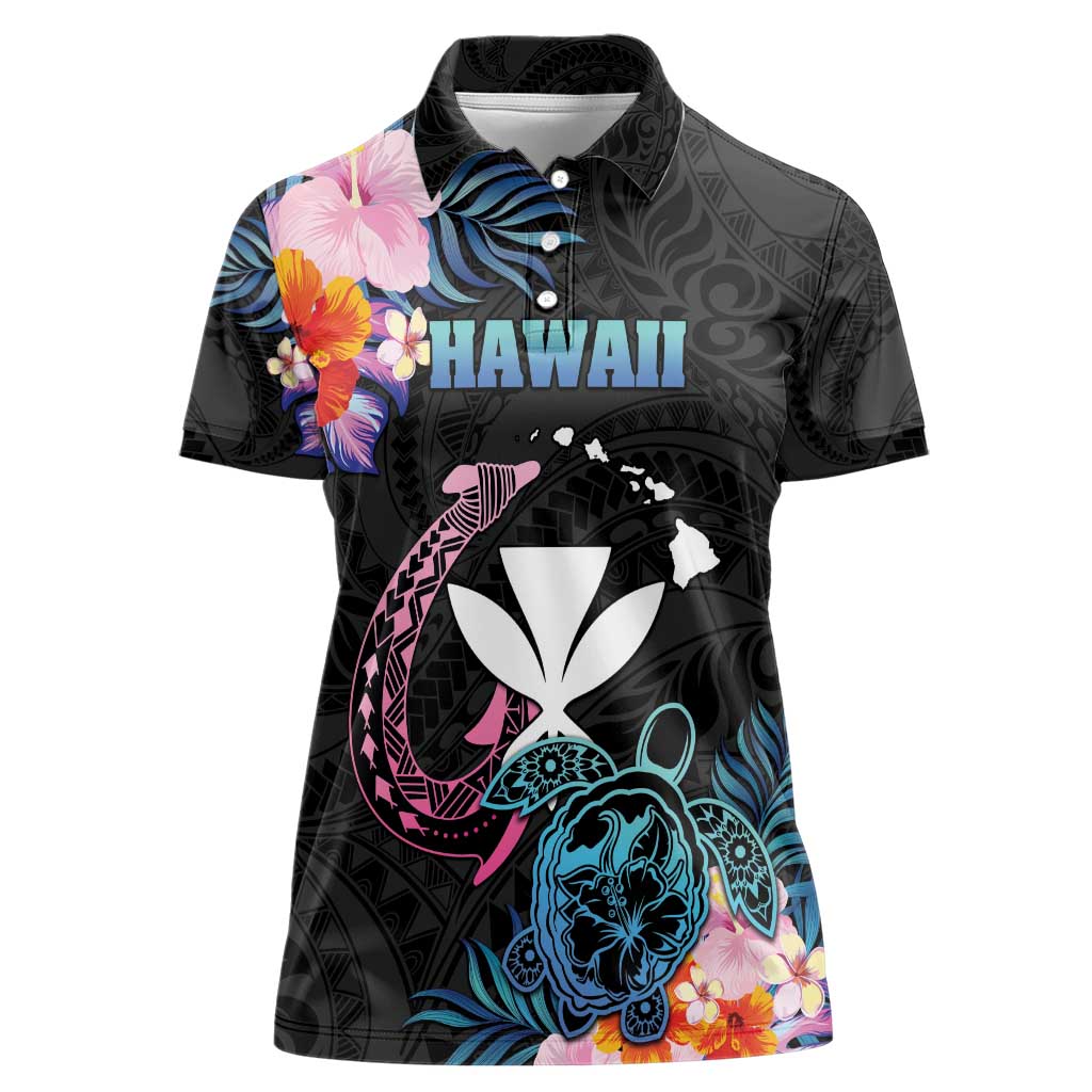 Personalised Hawaii Women Polo Shirt Kanaka Maoli With Fish Hook