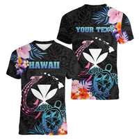 Personalised Hawaii Women V-Neck T-Shirt Kanaka Maoli With Fish Hook DT04 - Polynesian Pride