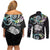 New Zealand Kiwi Bird Couples Matching Off Shoulder Short Dress and Long Sleeve Button Shirt Silver Fern Koru Paua Shell