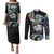 New Zealand Kiwi Bird Couples Matching Puletasi and Long Sleeve Button Shirt Silver Fern Koru Paua Shell
